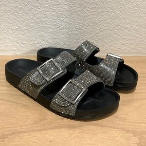 Steve Madden Paddy Rhinestone Slide Sandals Madden Girl Women’s Size 7 Black